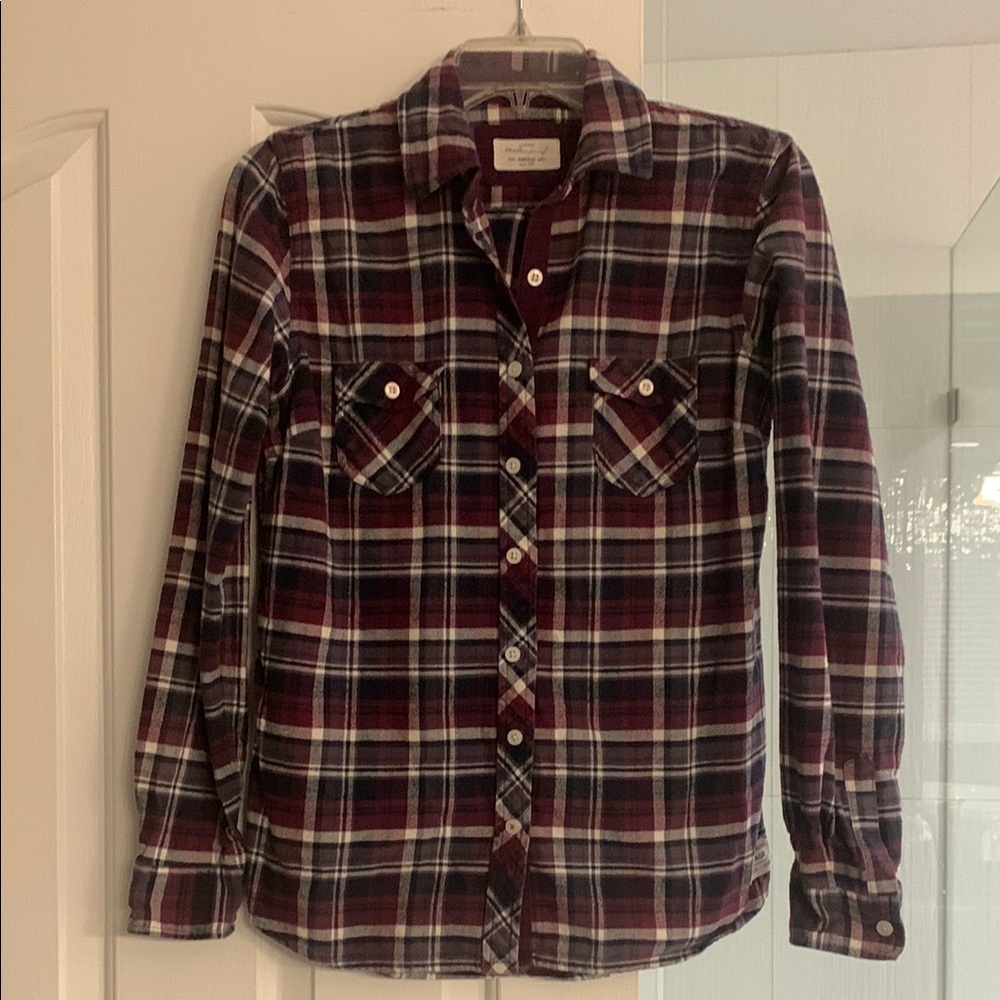 Weatherproof Women's Plaid Button Down Shirt - Burgundy and Navy